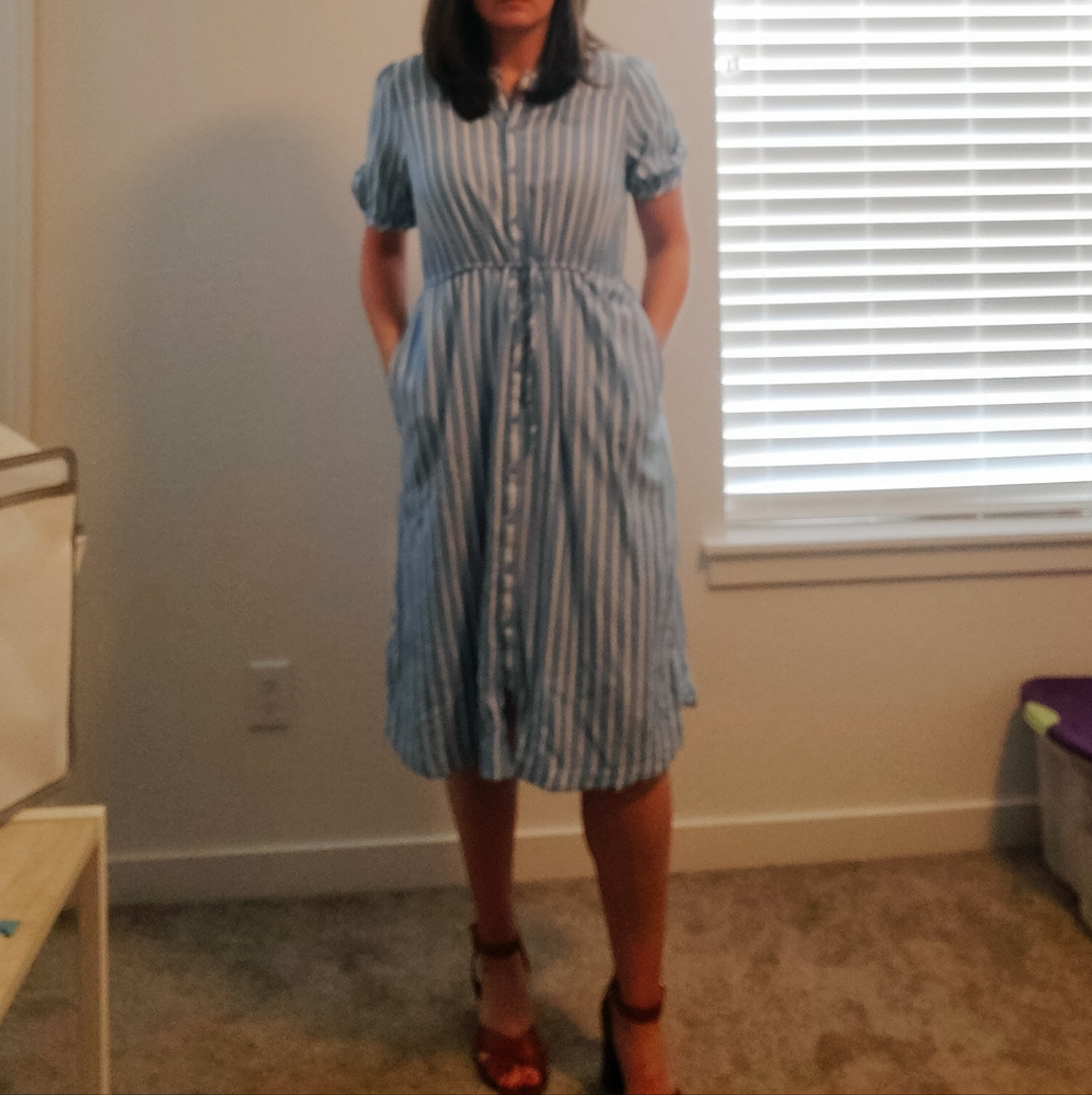 Midi Tie-Waist Shirt Dress Size Large